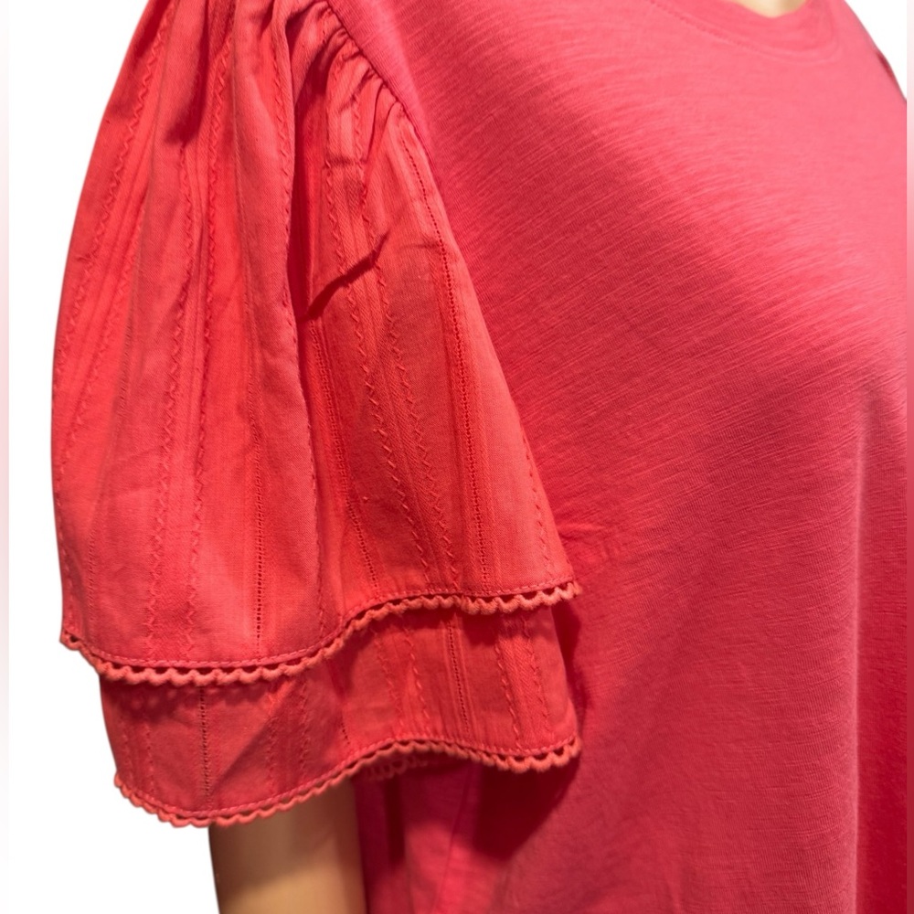 JANE & DELANCEY Vibrant Coral Double Ruffle Short Sleeve Cotton Blouse NWT 1X - Picture 5 of 11